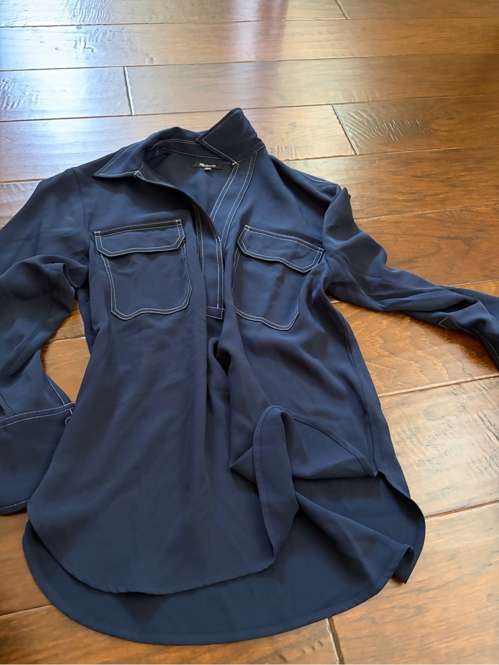 Madewell Navy Shirt with Contrast Topstitching